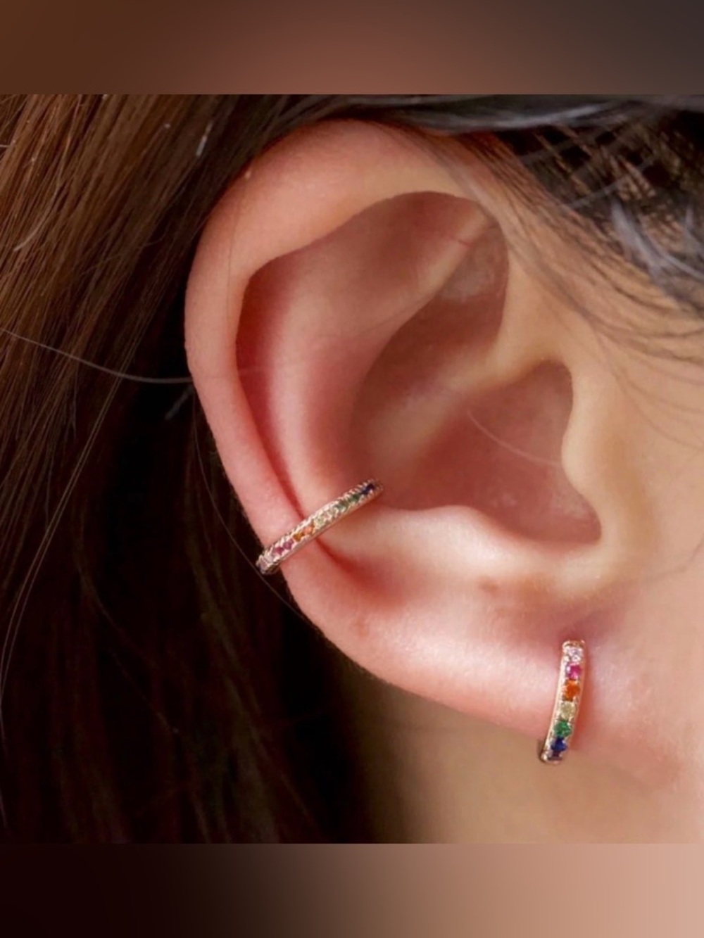 Mini Rainbow Pave Ear Cuff marked 925